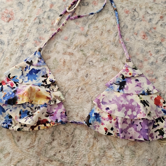 Victoria's Secret Floral Multicolor Triangle Ruffle Bikini Top - Picture 2 of 4